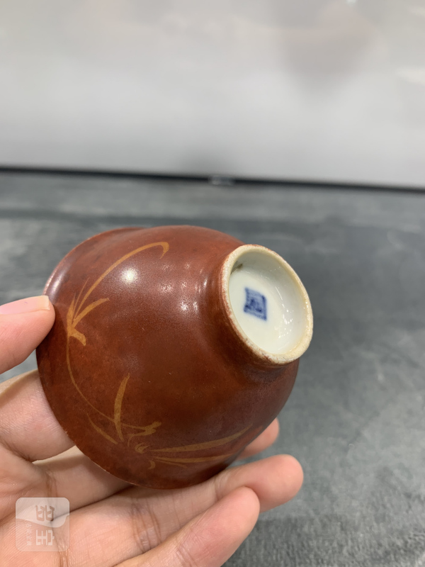 清乾隆珊瑚红地描金竹纹茶园 - 图7